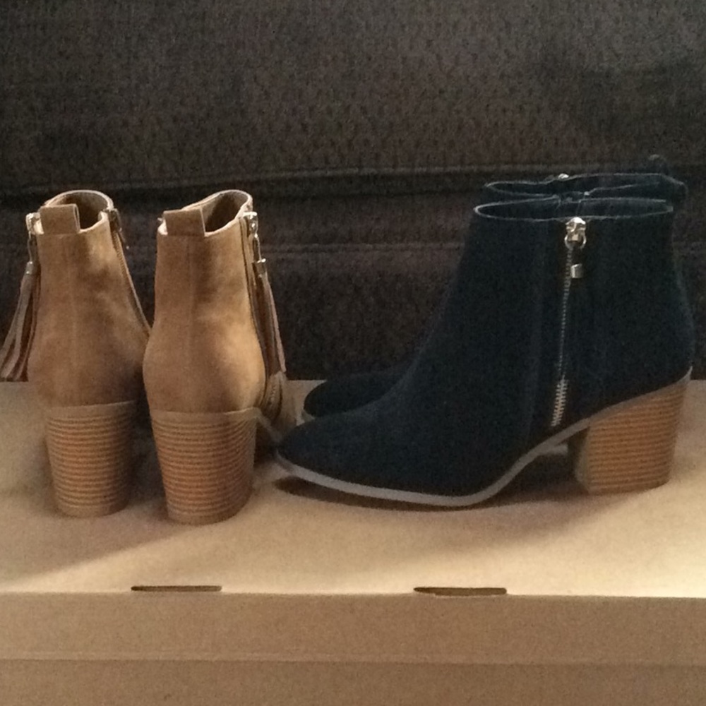 TWO Pairs Suede Look Booties, Chunky Heels New 10M